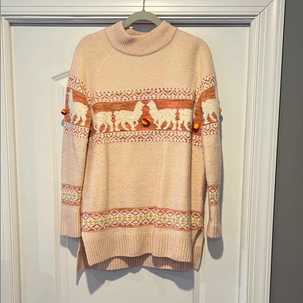 Anthropologie Cream and Orange Turtleneck Sweater